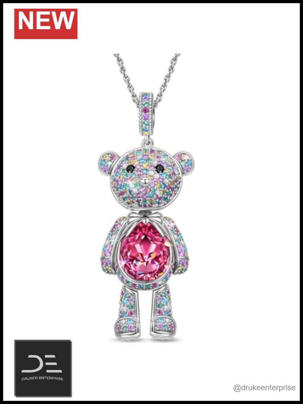 Swarovski Crystal Teddy Bear Pendant Necklace White Gold Plated